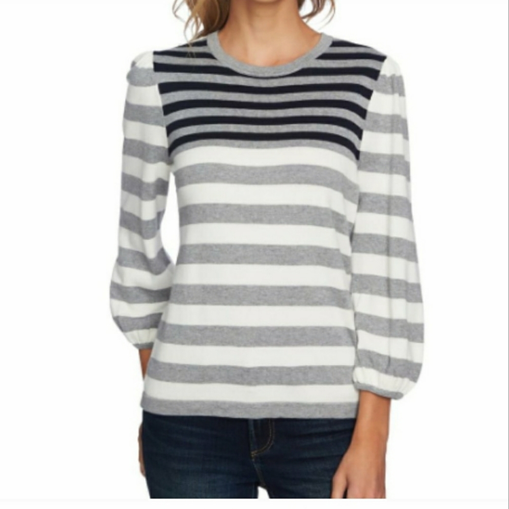 CeCe Stripe Blouson Sleeve Sweater NWOT